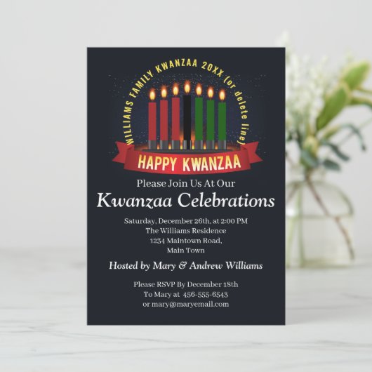 Invitation Ajouter un nom Année Kwanzaa Bougies (Debout devant)