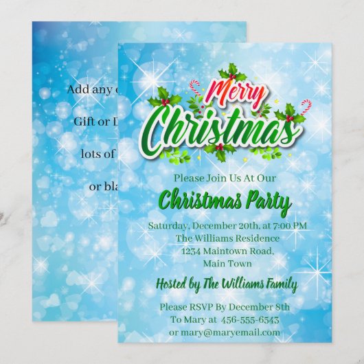Invitation Ajouter un nom Correspondance Joyeux Noël Blue Par (Devant / Derrière)