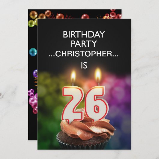 Invitation Ajouter un nom, fête du 26e anniversaire Invitatio (Devant / Derrière)