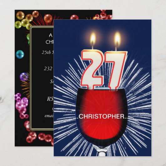 Invitation Ajouter un nom, fête du 27e anniversaire Invitatio (Devant / Derrière)