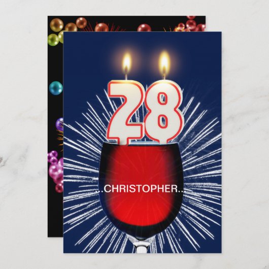 Invitation Ajouter un nom, fête du 28e anniversaire Invitatio (Devant / Derrière)
