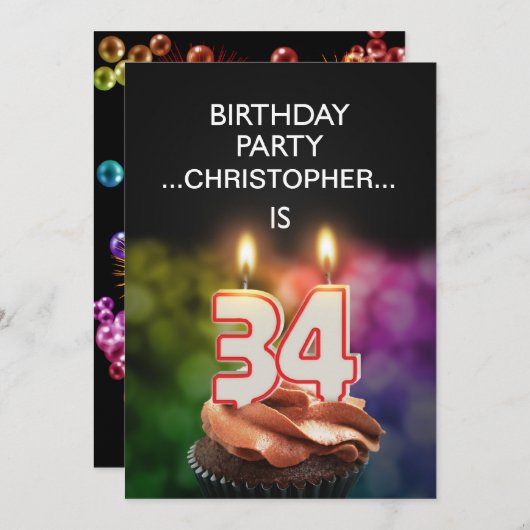 Invitation Ajouter un nom, fête du 34e anniversaire Invitatio (Devant / Derrière)