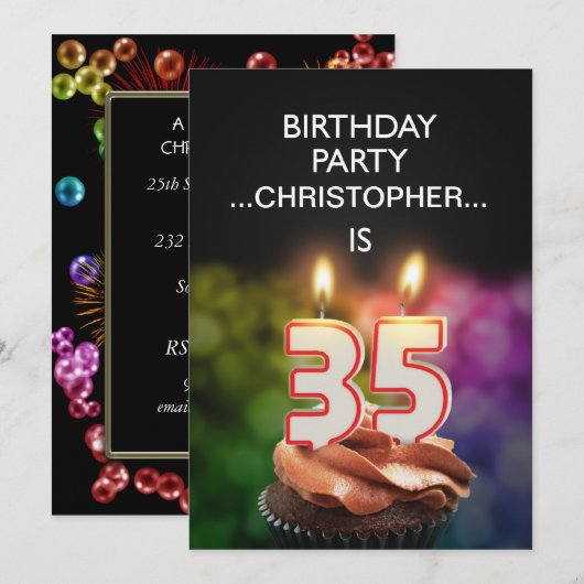 Invitation Ajouter un nom, fête du 35e anniversaire Invitatio (Devant / Derrière)