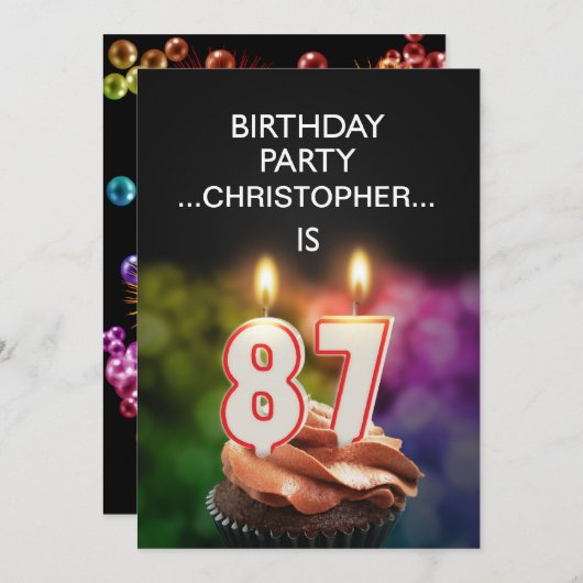 Invitation Ajouter un nom, fête du 87e anniversaire Invitatio (Devant / Derrière)