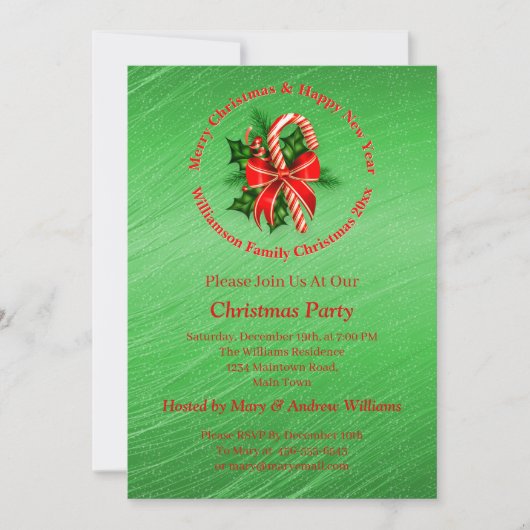 Invitation Ajouter un nom Modifier le texte Rouge Vert Noël I (Devant)