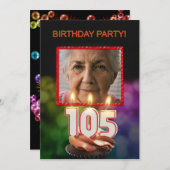 Invitation Ajouter une photo, 105e fête d'anniversaire Invita (Devant / Derrière)