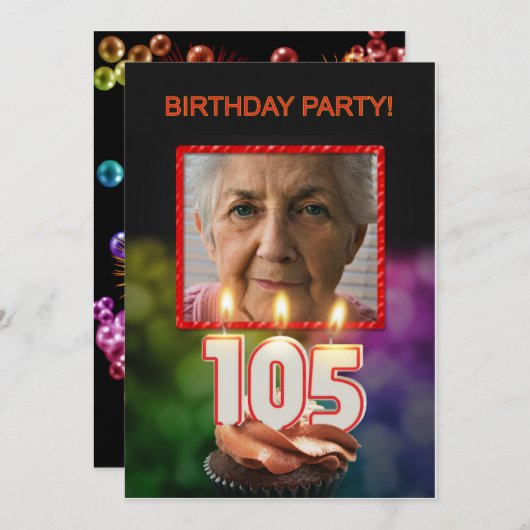 Invitation Ajouter une photo, 105e fête d'anniversaire Invita (Devant / Derrière)