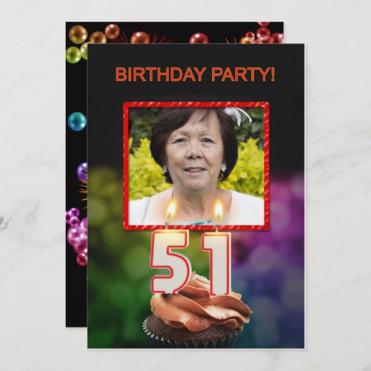 Invitation Ajouter une photo, 51e fête d'anniversaire Invitat (Devant / Derrière)
