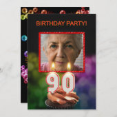 Invitation Ajouter une photo, 90e fête d'anniversaire Invitat (Devant / Derrière)
