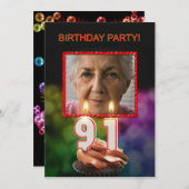 Invitation Ajouter une photo, 91e fête d'anniversaire Invitat (Devant / Derrière)