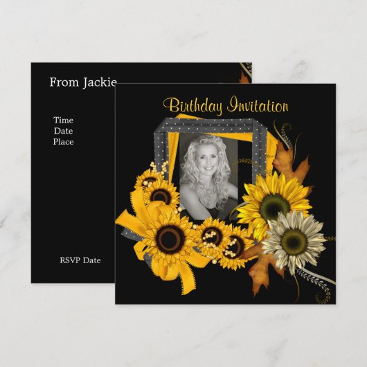 Invitation Ajouter une photo Cadre de fleur jaune (Devant / Derrière)