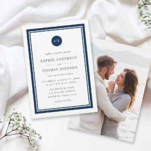 Invitation Ajouter une photo de monogramme rond de couleur mo
