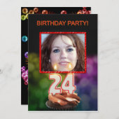 Invitation Ajouter une photo, fête du 24e anniversaire Invita (Devant / Derrière)