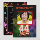 Invitation Ajouter une photo, fête du 44e anniversaire Invita (Devant / Derrière)