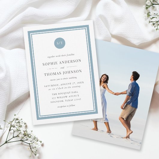 Invitation Ajouter une photo Monogramme rond de couleur modif