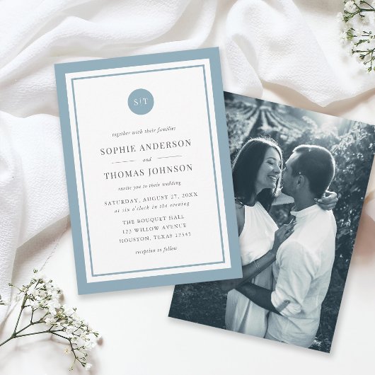 Invitation Ajouter une photo Monogramme rond de couleur perso
