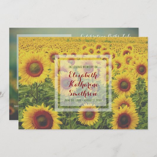 Invitation Ajouter vos propres tournesols d'été à votre mémoi (Devant / Derrière)