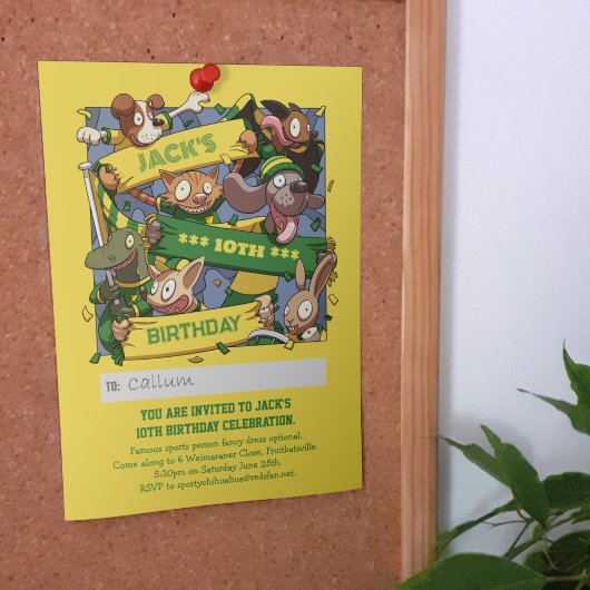 Invitation Ajouter Votre Nom Anniversaire Animaux Fans Jaune