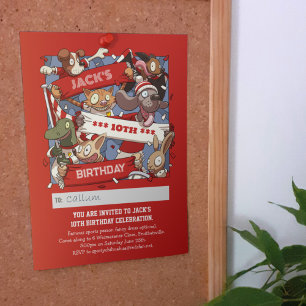 Invitation Ajouter Votre Nom Fans Animaux Anniversaires Rouge