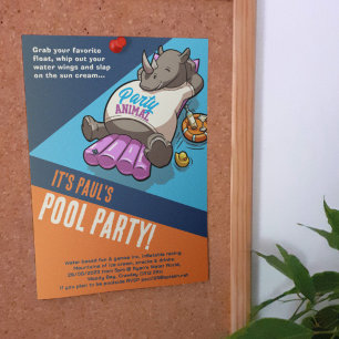 Invitation Ajouter votre partie de texte animal Rhino Pool de