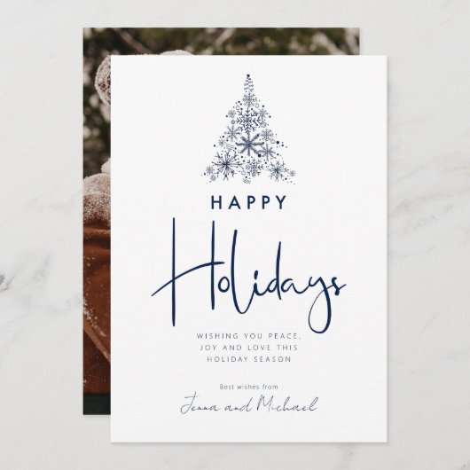 Invitation AJOUTER VOTRE PHOTO | Arbre à neige (Devant / Derrière)