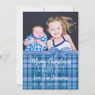 Invitation Ajouter votre photo Blue Plaid Christmas