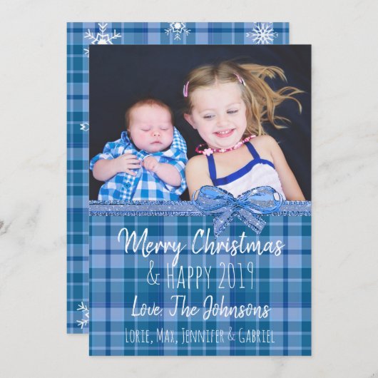 Invitation Ajouter votre photo Blue Plaid Christmas (Devant / Derrière)