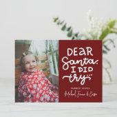 Invitation AJOUTER VOTRE PHOTO | Cher Père Noël, J'Ai Essayé (Debout devant)