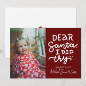 Invitation AJOUTER VOTRE PHOTO | Cher Père Noël, J'Ai Essayé (Devant / Derrière)