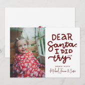 Invitation AJOUTER VOTRE PHOTO | Cher Père Noël, J'Ai Essayé (Devant / Derrière)