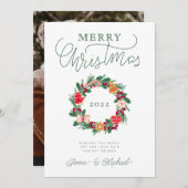 Invitation AJOUTER VOTRE PHOTO | Joyeuse couronne de Noël (Devant / Derrière)