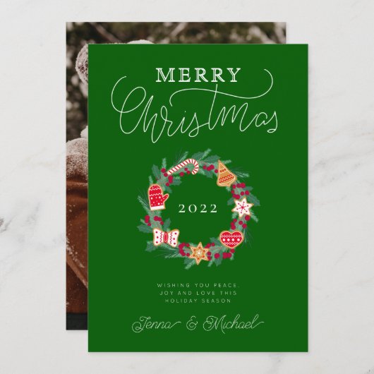 Invitation AJOUTER VOTRE PHOTO | Joyeuse couronne de Noël (Devant / Derrière)