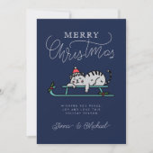 Invitation AJOUTER VOTRE PHOTO | Joyeux Chat à traîneau d'hiv (Devant)