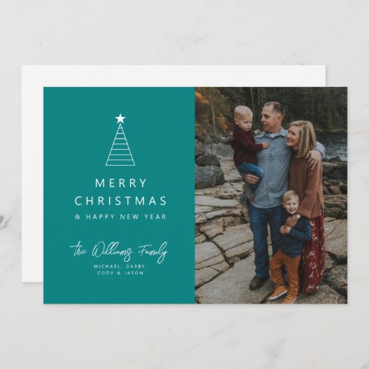 Invitation AJOUTER VOTRE PHOTO | Joyeux Noël Geo Tree (Devant / Derrière)