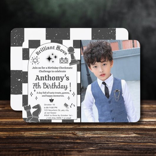Invitation Ajouter votre photo Tournoi d'échecs Anniversaire