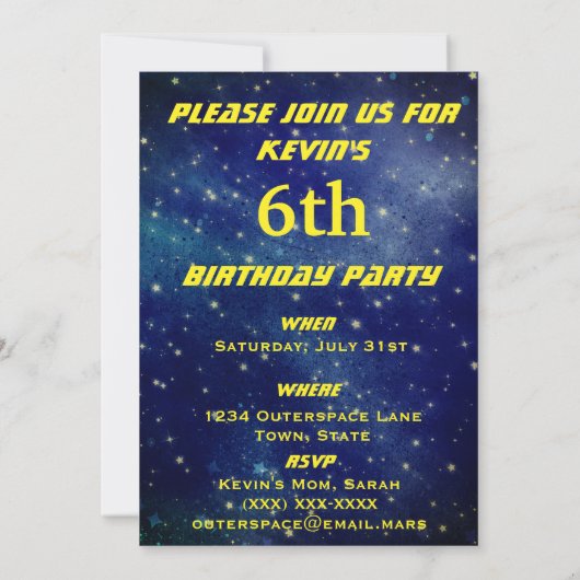 Invitation Ajoutez l'anniversaire de l'espace d'astronaute de (Dos)