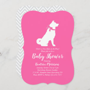 Invitation Akita Chien Baby shower fille rose