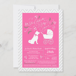 Invitation Akita Chien Baby shower fille rose