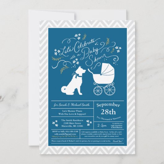 Invitation Akita Chien Baby shower Garçon bleu (Devant)