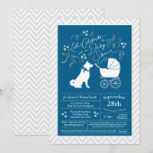 Invitation Akita Chien Baby shower Garçon bleu (Devant / Derrière)