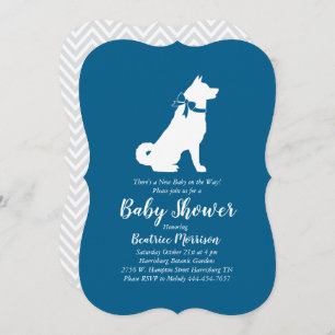 Invitation Akita Chien Baby shower Garçon bleu