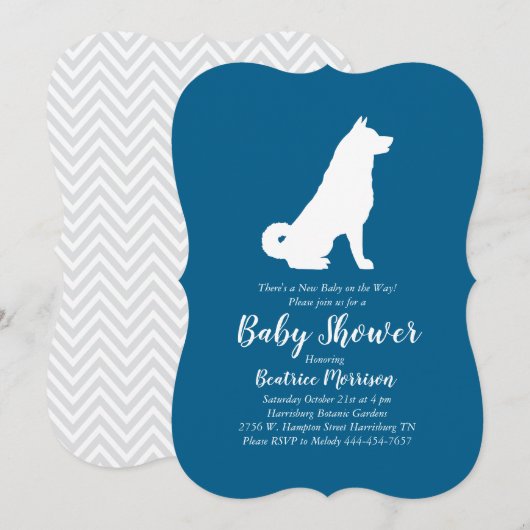Invitation Akita Chien Baby shower Garçon bleu (Devant / Derrière)