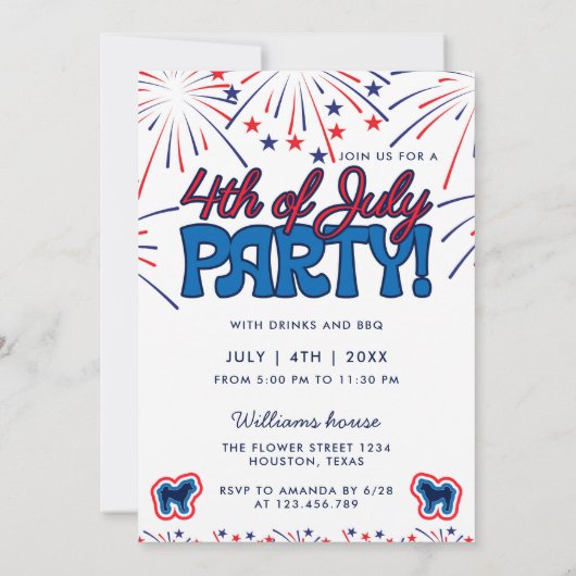Invitation Akita Patriotic Fireworks 4 juillet parti BBQ (Dos)