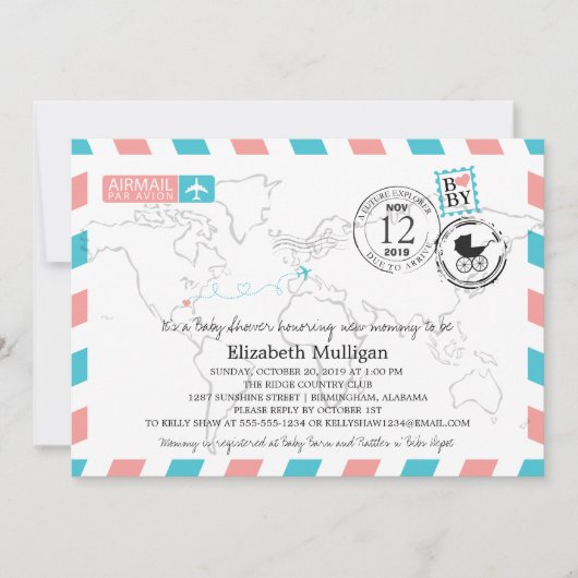 Invitation Alabama en Europe Airmail | Baby shower (Devant)