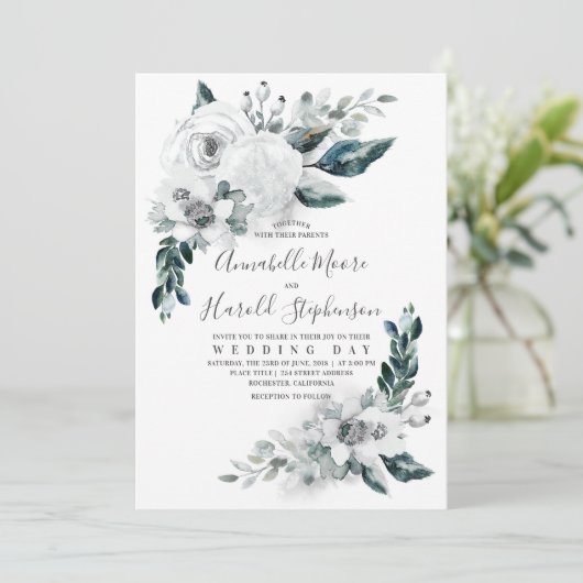 Invitation Albâtre Floral verdure | Mariage aquarelle (Debout devant)