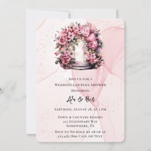 Invitation Alcool rose Arc Floral Mariage Couples Douche (Devant)