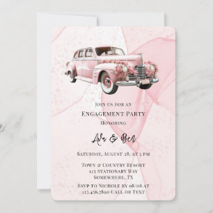 Invitation Alcool rose Floral Vintage Voiture Partie d'engage