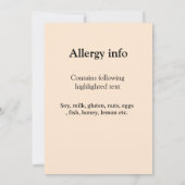Invitation Alerte d'allergie alimentaire ajouter le nom du te (Dos)