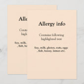 Invitation Alerte d'allergie alimentaire ajouter le nom du te (Devant / Derrière)