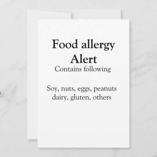 Invitation Alerte d'allergie alimentaire ajouter le nom texte (Dos)